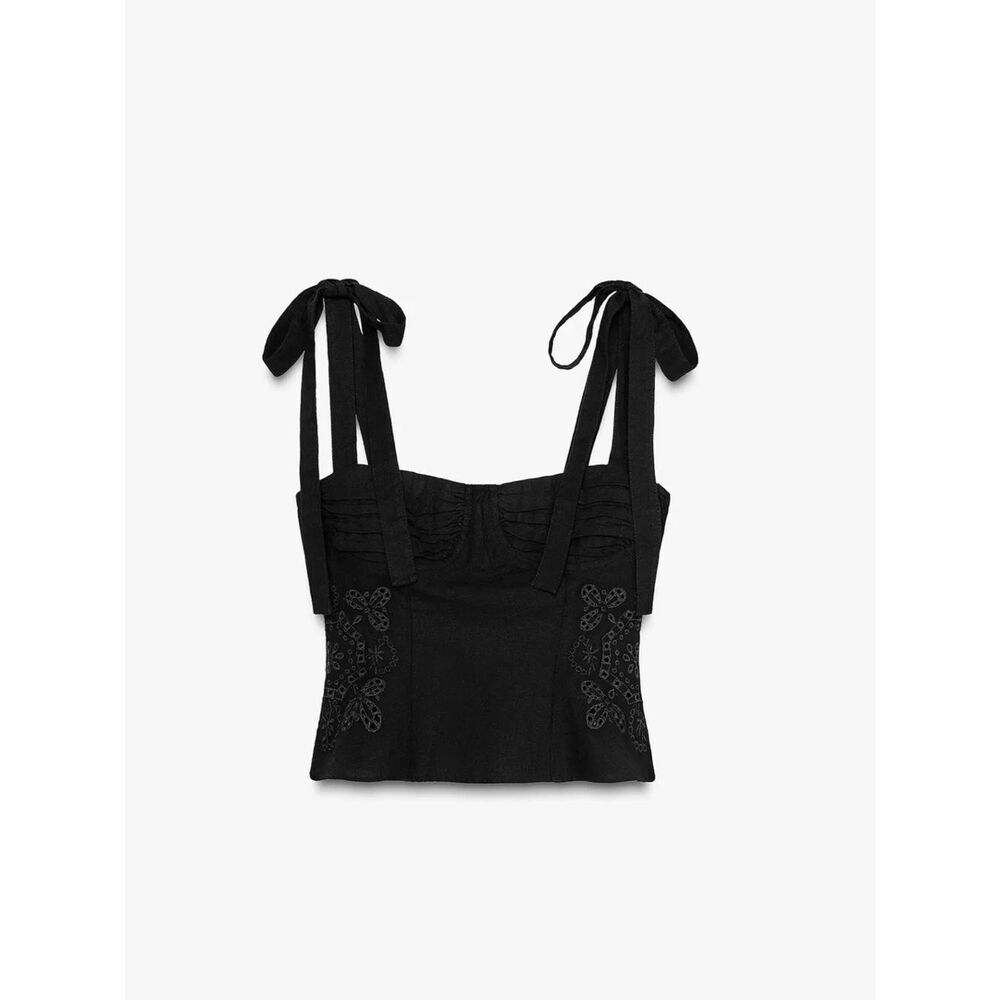 Black Tie-Shoulder Bustier Top